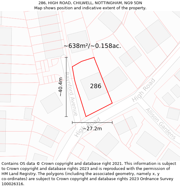 286, HIGH ROAD, CHILWELL, NOTTINGHAM, NG9 5DN: Plot and title map