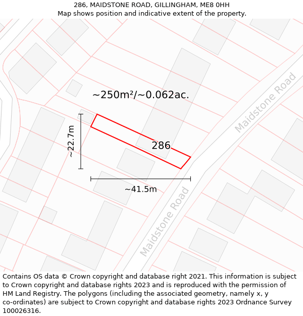 286, MAIDSTONE ROAD, GILLINGHAM, ME8 0HH: Plot and title map