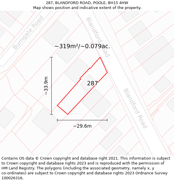 287, BLANDFORD ROAD, POOLE, BH15 4HW: Plot and title map