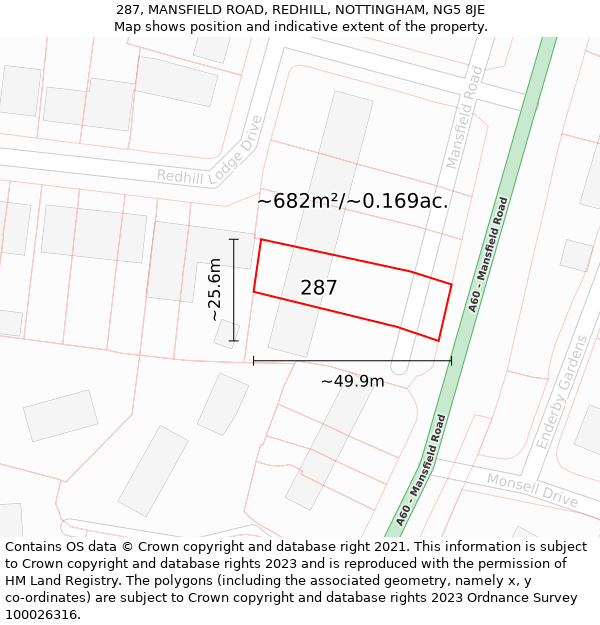 287, MANSFIELD ROAD, REDHILL, NOTTINGHAM, NG5 8JE: Plot and title map