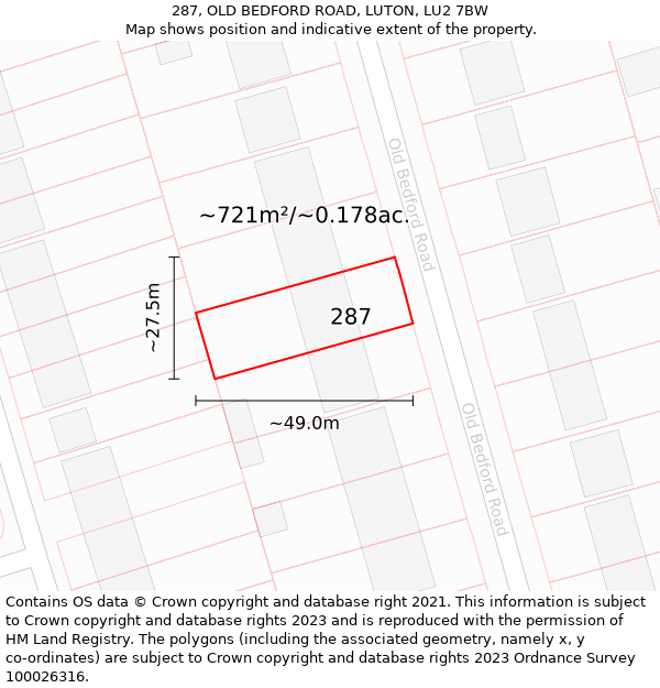 287, OLD BEDFORD ROAD, LUTON, LU2 7BW: Plot and title map