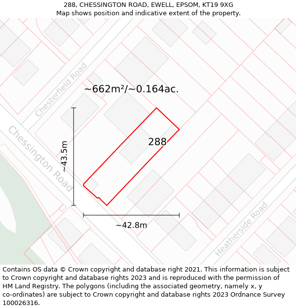 288, CHESSINGTON ROAD, EWELL, EPSOM, KT19 9XG: Plot and title map