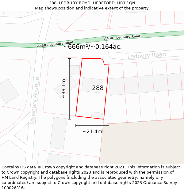 288, LEDBURY ROAD, HEREFORD, HR1 1QN: Plot and title map