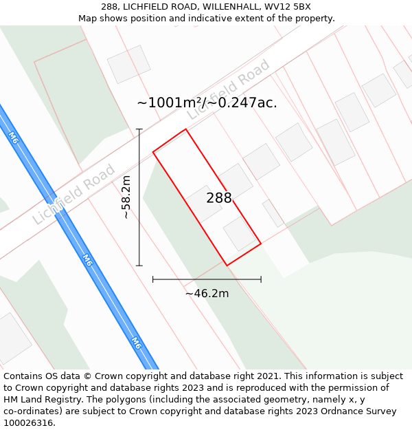 288, LICHFIELD ROAD, WILLENHALL, WV12 5BX: Plot and title map