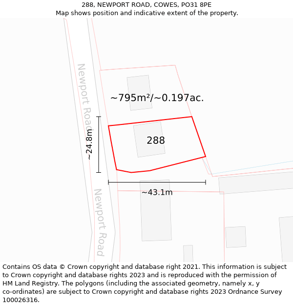 288, NEWPORT ROAD, COWES, PO31 8PE: Plot and title map