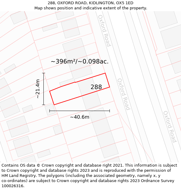 288, OXFORD ROAD, KIDLINGTON, OX5 1ED: Plot and title map