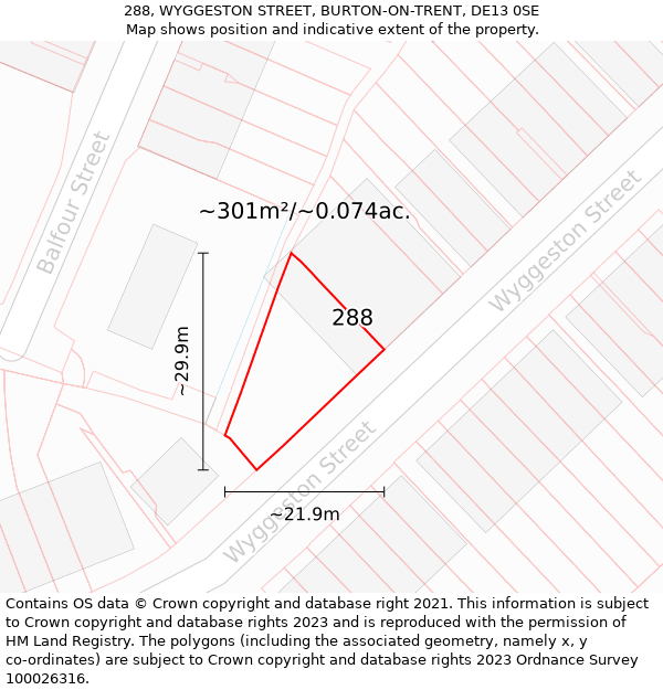 288, WYGGESTON STREET, BURTON-ON-TRENT, DE13 0SE: Plot and title map