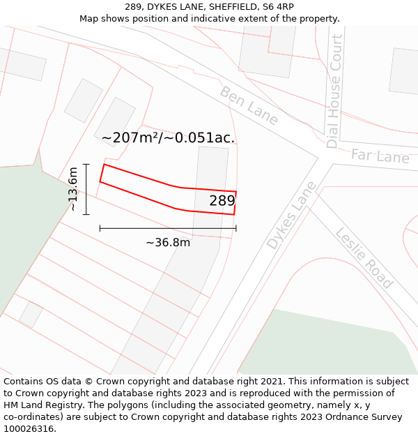 289, DYKES LANE, SHEFFIELD, S6 4RP: Plot and title map