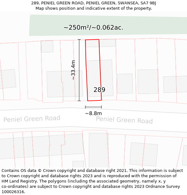 289, PENIEL GREEN ROAD, PENIEL GREEN, SWANSEA, SA7 9BJ: Plot and title map