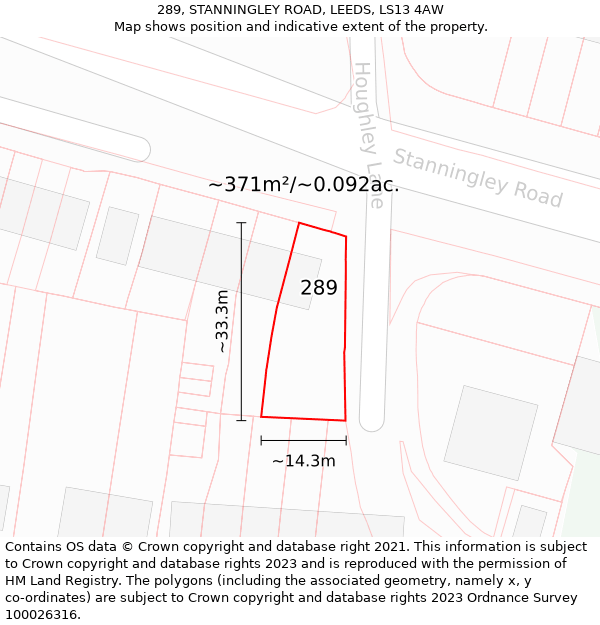 289, STANNINGLEY ROAD, LEEDS, LS13 4AW: Plot and title map