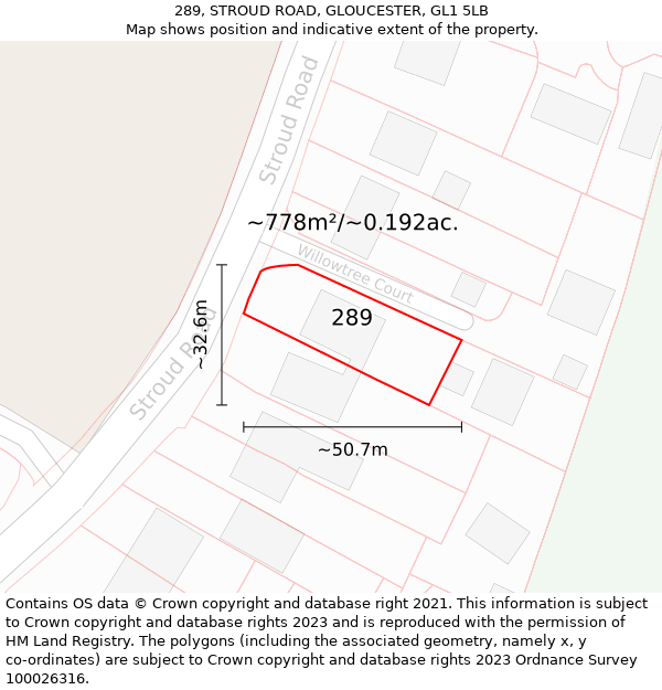 289, STROUD ROAD, GLOUCESTER, GL1 5LB: Plot and title map