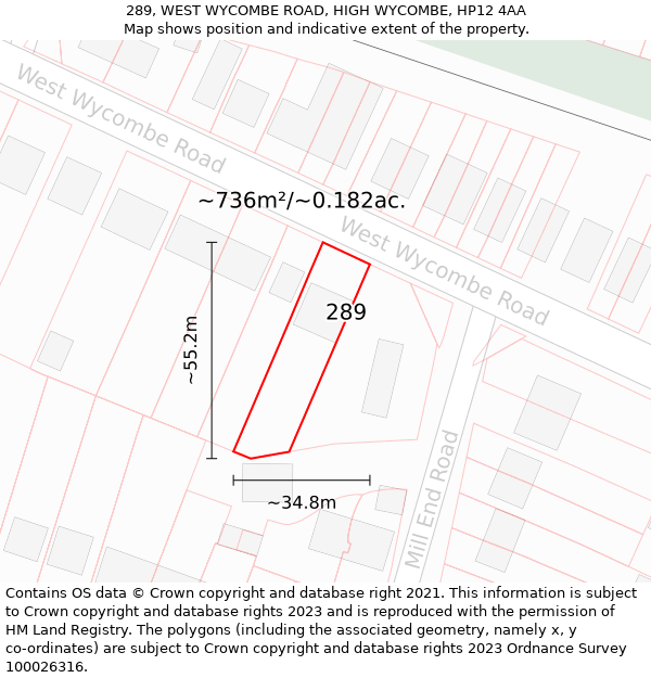 289, WEST WYCOMBE ROAD, HIGH WYCOMBE, HP12 4AA: Plot and title map