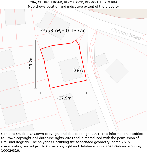 28A, CHURCH ROAD, PLYMSTOCK, PLYMOUTH, PL9 9BA: Plot and title map