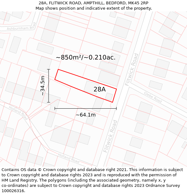 28A, FLITWICK ROAD, AMPTHILL, BEDFORD, MK45 2RP: Plot and title map