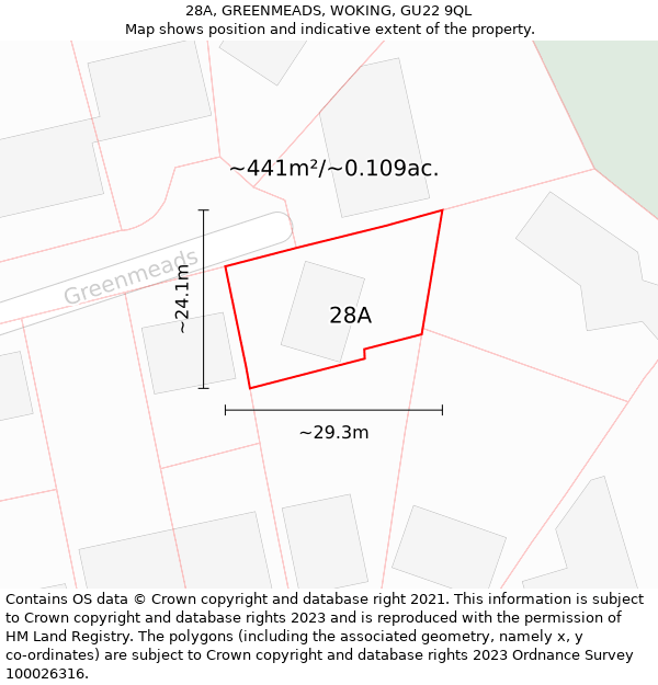 28A, GREENMEADS, WOKING, GU22 9QL: Plot and title map