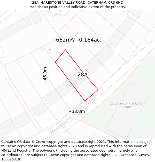 28A, HARESTONE VALLEY ROAD, CATERHAM, CR3 6HD: Plot and title map