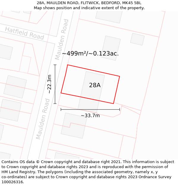 28A, MAULDEN ROAD, FLITWICK, BEDFORD, MK45 5BL: Plot and title map