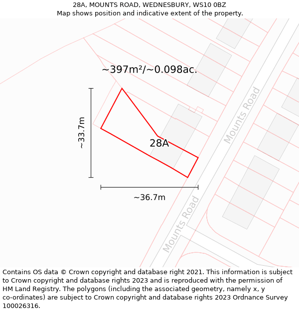 28A, MOUNTS ROAD, WEDNESBURY, WS10 0BZ: Plot and title map