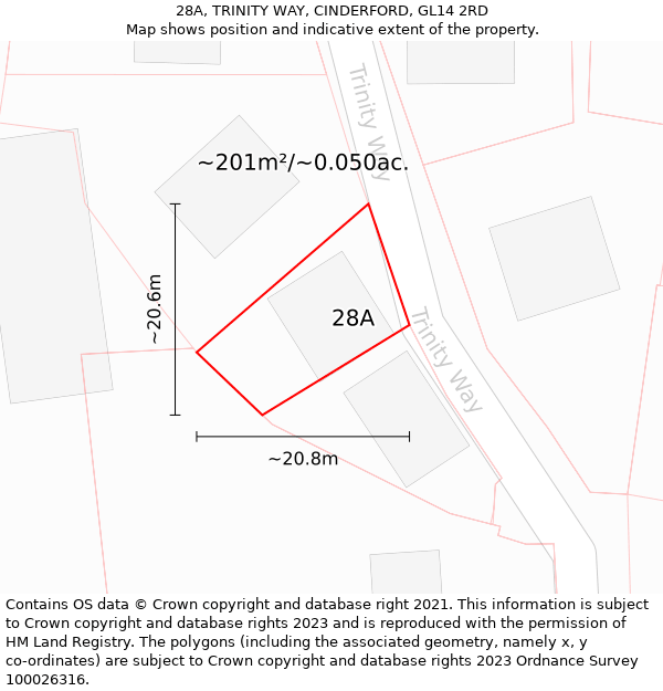 28A, TRINITY WAY, CINDERFORD, GL14 2RD: Plot and title map