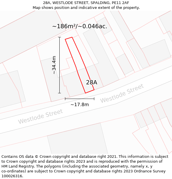 28A, WESTLODE STREET, SPALDING, PE11 2AF: Plot and title map