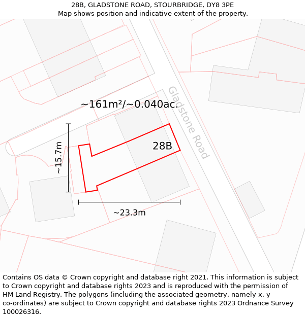 28B, GLADSTONE ROAD, STOURBRIDGE, DY8 3PE: Plot and title map