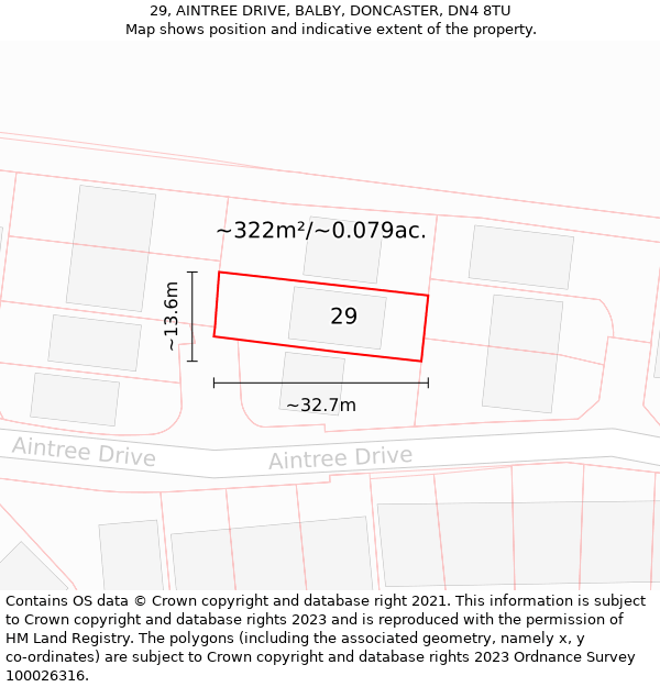 29, AINTREE DRIVE, BALBY, DONCASTER, DN4 8TU: Plot and title map