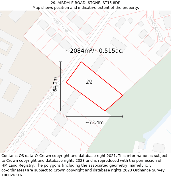 29, AIRDALE ROAD, STONE, ST15 8DP: Plot and title map