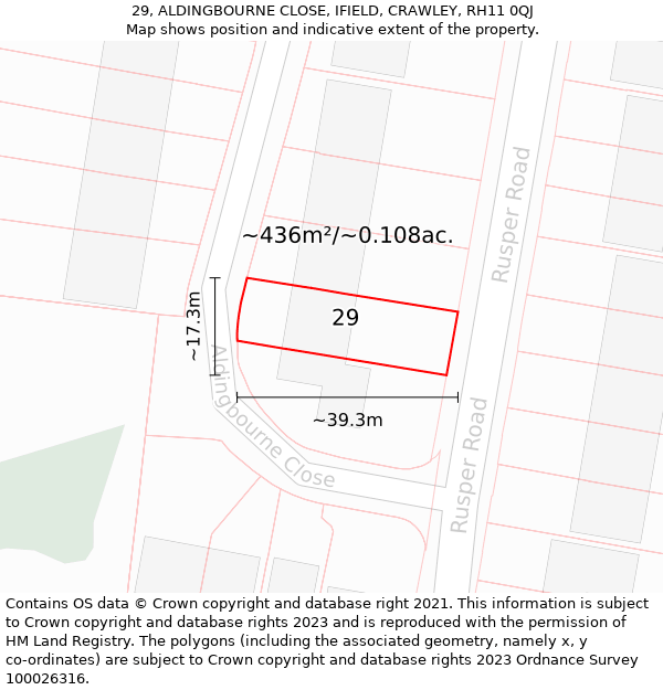 29, ALDINGBOURNE CLOSE, IFIELD, CRAWLEY, RH11 0QJ: Plot and title map