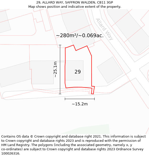 29, ALLARD WAY, SAFFRON WALDEN, CB11 3GP: Plot and title map