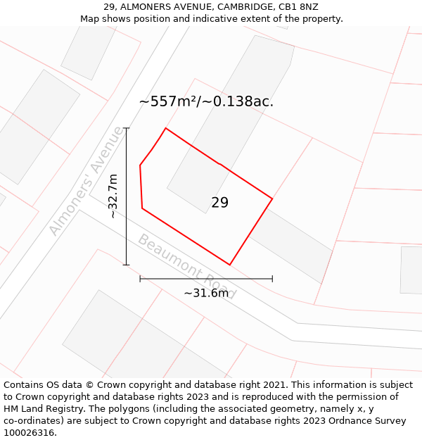 29, ALMONERS AVENUE, CAMBRIDGE, CB1 8NZ: Plot and title map