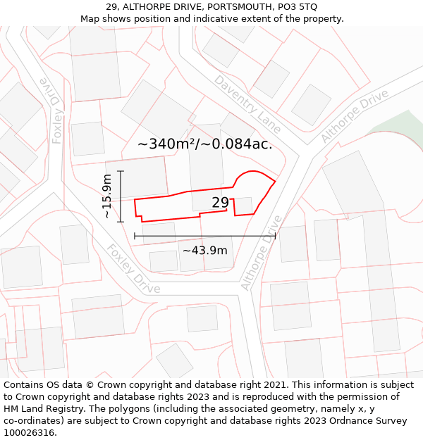 29, ALTHORPE DRIVE, PORTSMOUTH, PO3 5TQ: Plot and title map