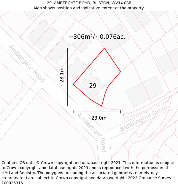 29, AMBERGATE ROAD, BILSTON, WV14 0SB: Plot and title map