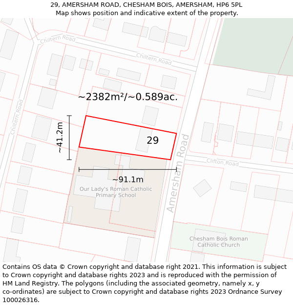 29, AMERSHAM ROAD, CHESHAM BOIS, AMERSHAM, HP6 5PL: Plot and title map