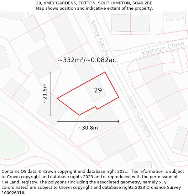 29, AMEY GARDENS, TOTTON, SOUTHAMPTON, SO40 2BB: Plot and title map