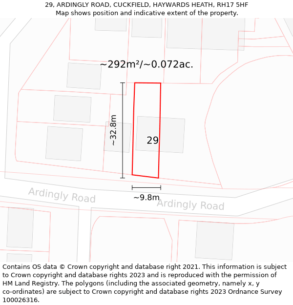 29, ARDINGLY ROAD, CUCKFIELD, HAYWARDS HEATH, RH17 5HF: Plot and title map