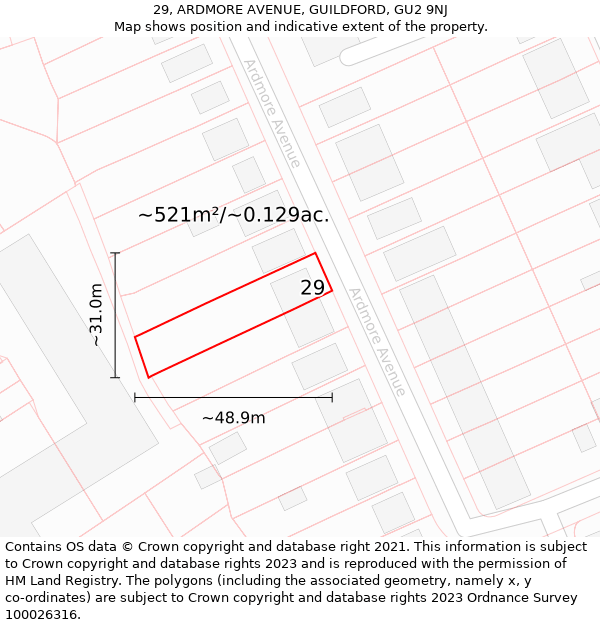 29, ARDMORE AVENUE, GUILDFORD, GU2 9NJ: Plot and title map