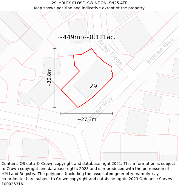 29, ARLEY CLOSE, SWINDON, SN25 4TP: Plot and title map