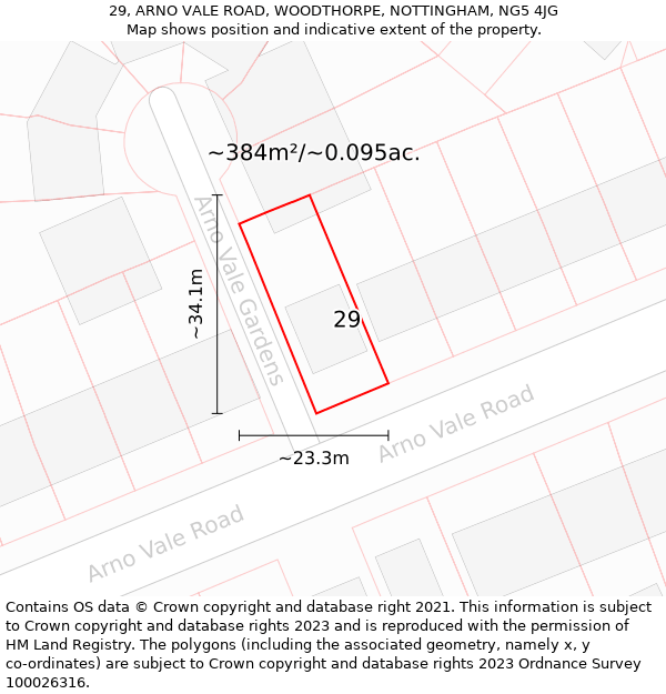 29, ARNO VALE ROAD, WOODTHORPE, NOTTINGHAM, NG5 4JG: Plot and title map