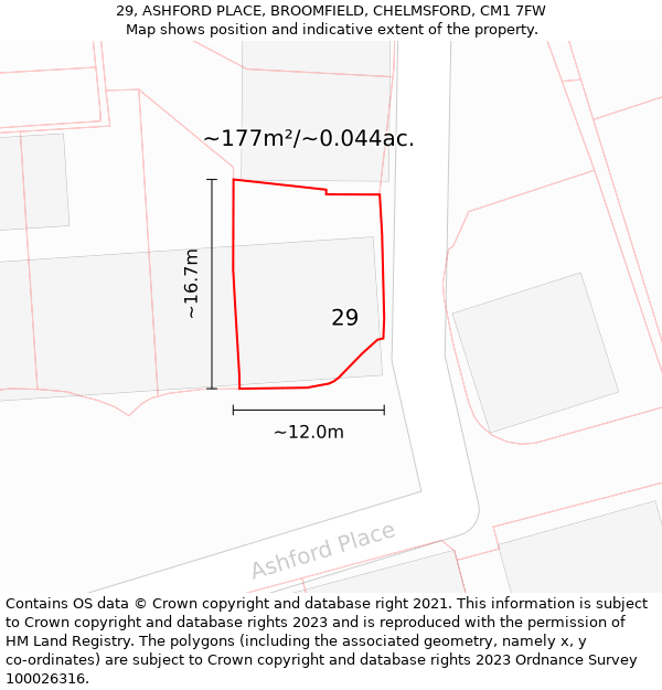 29, ASHFORD PLACE, BROOMFIELD, CHELMSFORD, CM1 7FW: Plot and title map