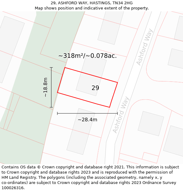 29, ASHFORD WAY, HASTINGS, TN34 2HG: Plot and title map