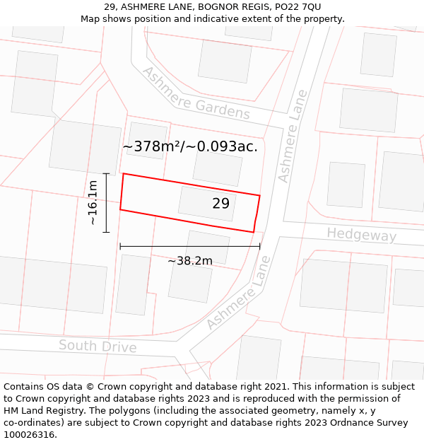 29, ASHMERE LANE, BOGNOR REGIS, PO22 7QU: Plot and title map