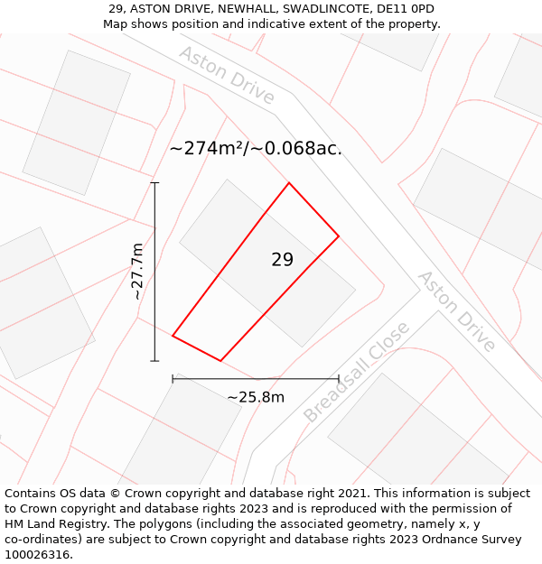 29, ASTON DRIVE, NEWHALL, SWADLINCOTE, DE11 0PD: Plot and title map