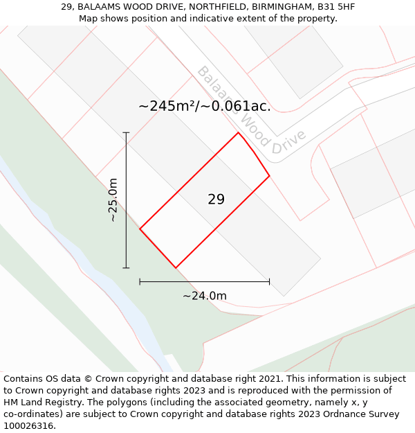 29, BALAAMS WOOD DRIVE, NORTHFIELD, BIRMINGHAM, B31 5HF: Plot and title map