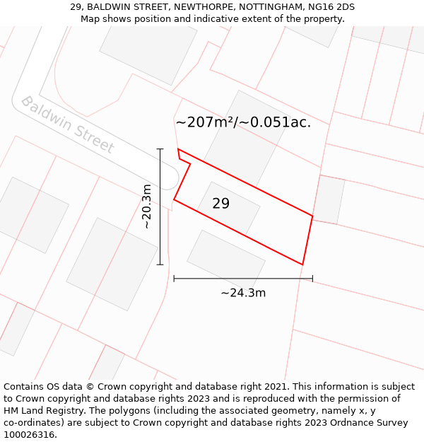 29, BALDWIN STREET, NEWTHORPE, NOTTINGHAM, NG16 2DS: Plot and title map