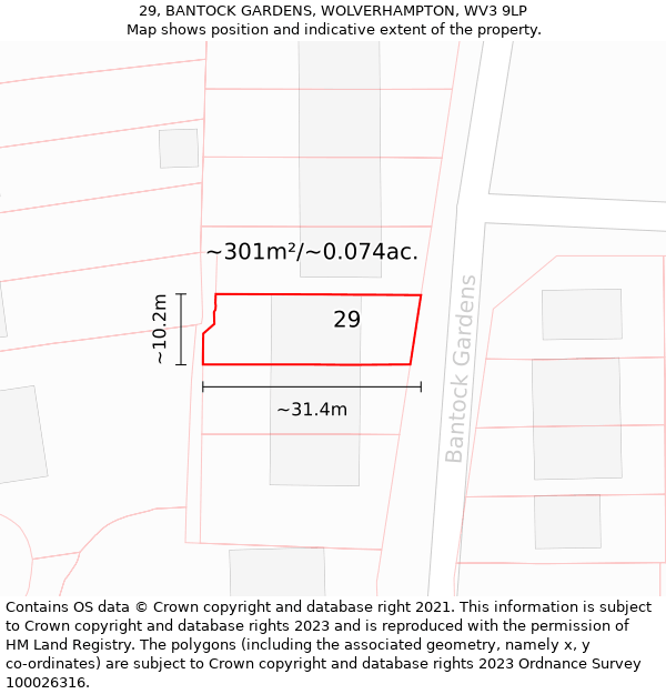 29, BANTOCK GARDENS, WOLVERHAMPTON, WV3 9LP: Plot and title map