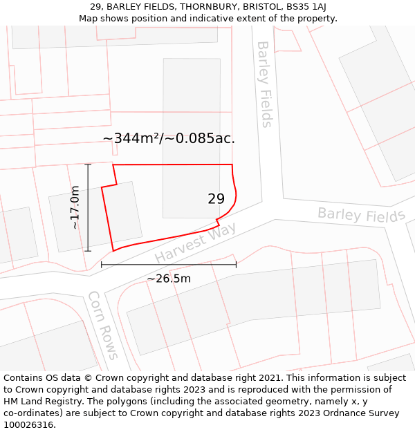 29, BARLEY FIELDS, THORNBURY, BRISTOL, BS35 1AJ: Plot and title map