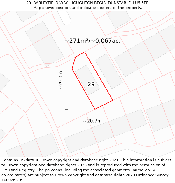 29, BARLEYFIELD WAY, HOUGHTON REGIS, DUNSTABLE, LU5 5ER: Plot and title map