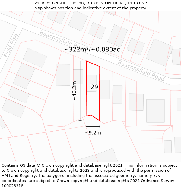 29, BEACONSFIELD ROAD, BURTON-ON-TRENT, DE13 0NP: Plot and title map