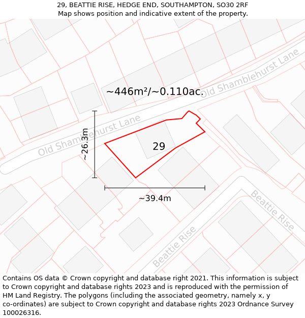29, BEATTIE RISE, HEDGE END, SOUTHAMPTON, SO30 2RF: Plot and title map