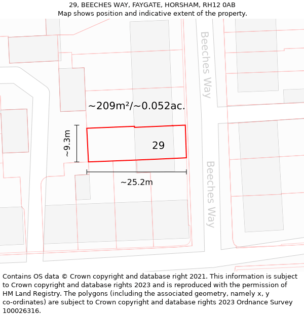 29, BEECHES WAY, FAYGATE, HORSHAM, RH12 0AB: Plot and title map
